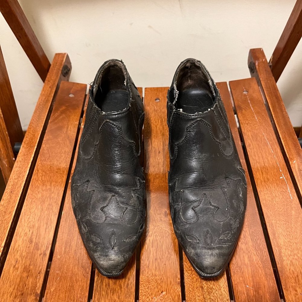 Vintage Black Cowboy Ankle Booties